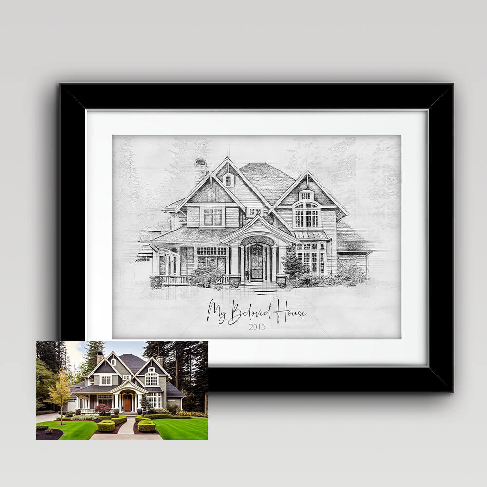 Custom Sketch House Portrait Horizontal 1