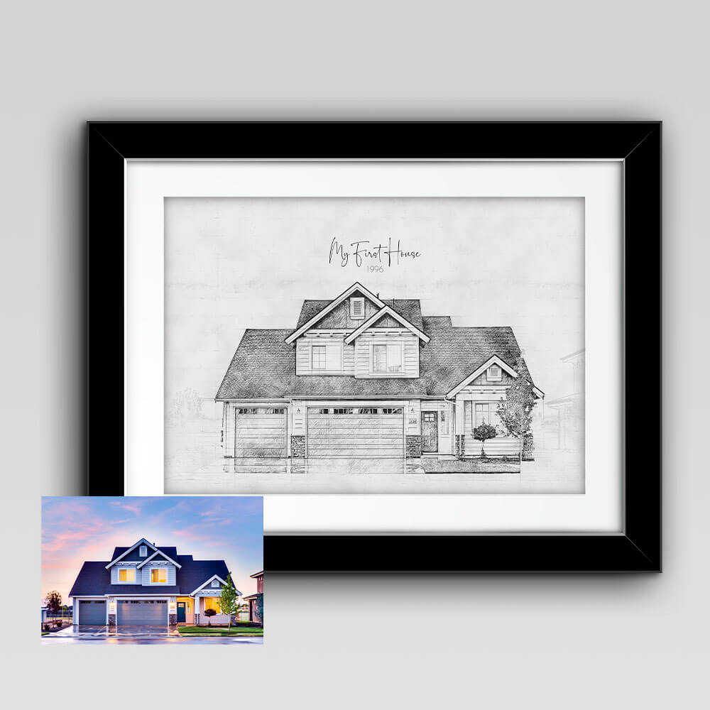 Custom Sketch House Portrait Horizontal 3