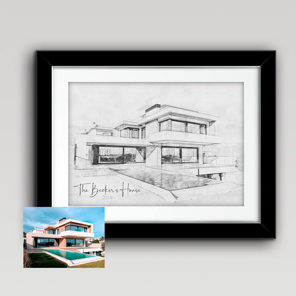 Custom Sketch House Portrait Horizontal 4