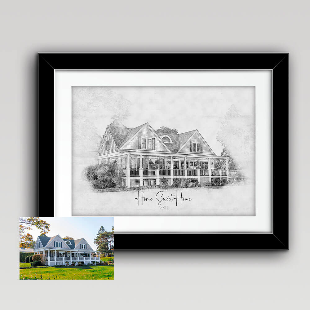 Custom Sketch House Portrait Horizontal 5