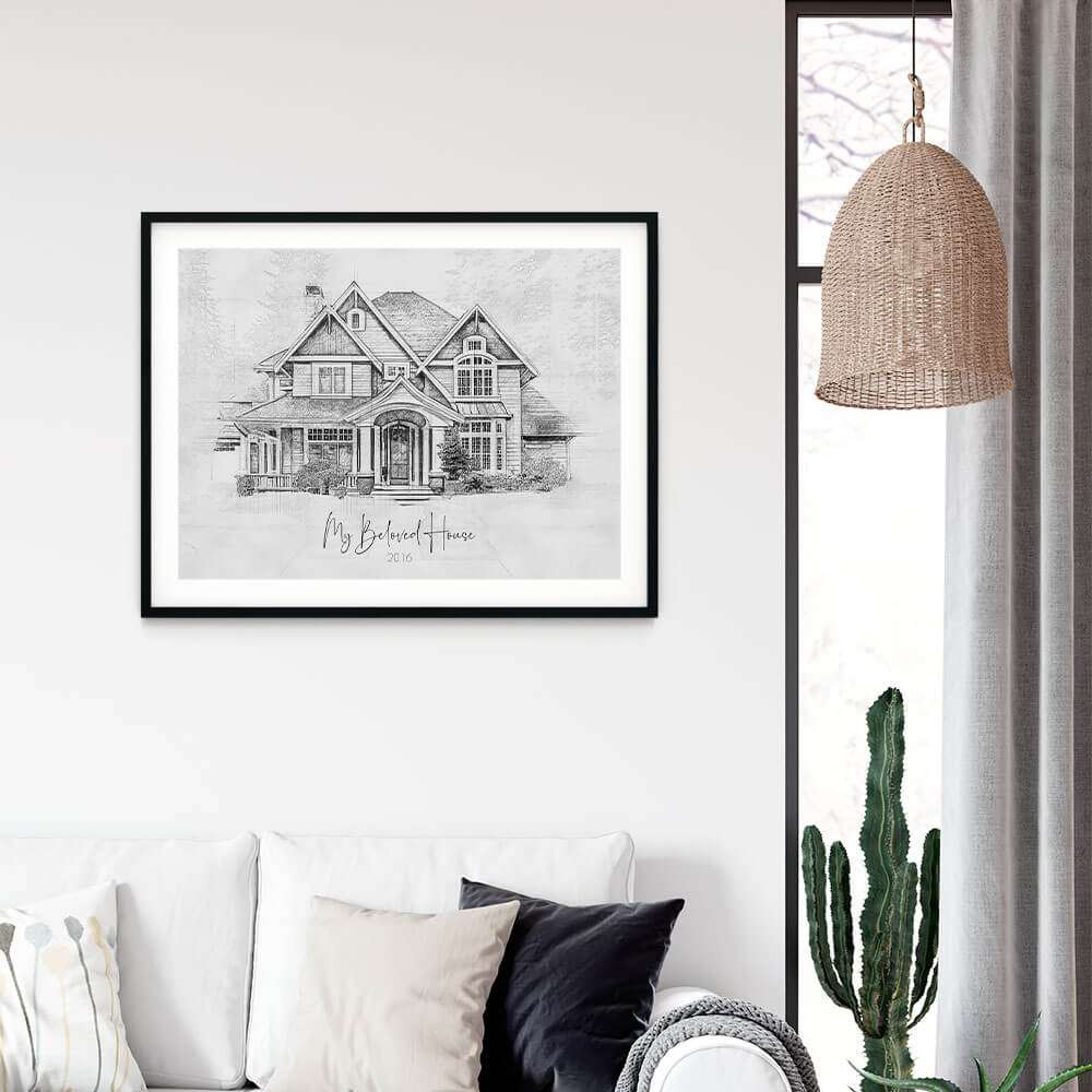 Custom Sketch House Portrait Horizontal 6