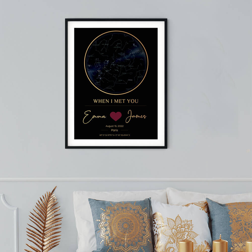 Night Sky Print with Heart in a Living Room