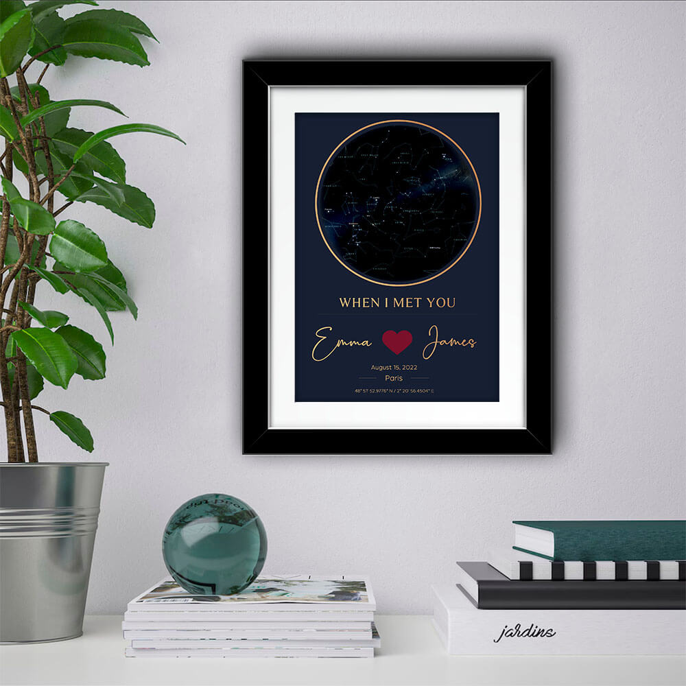 Night Sky Print with Heart over a Desk