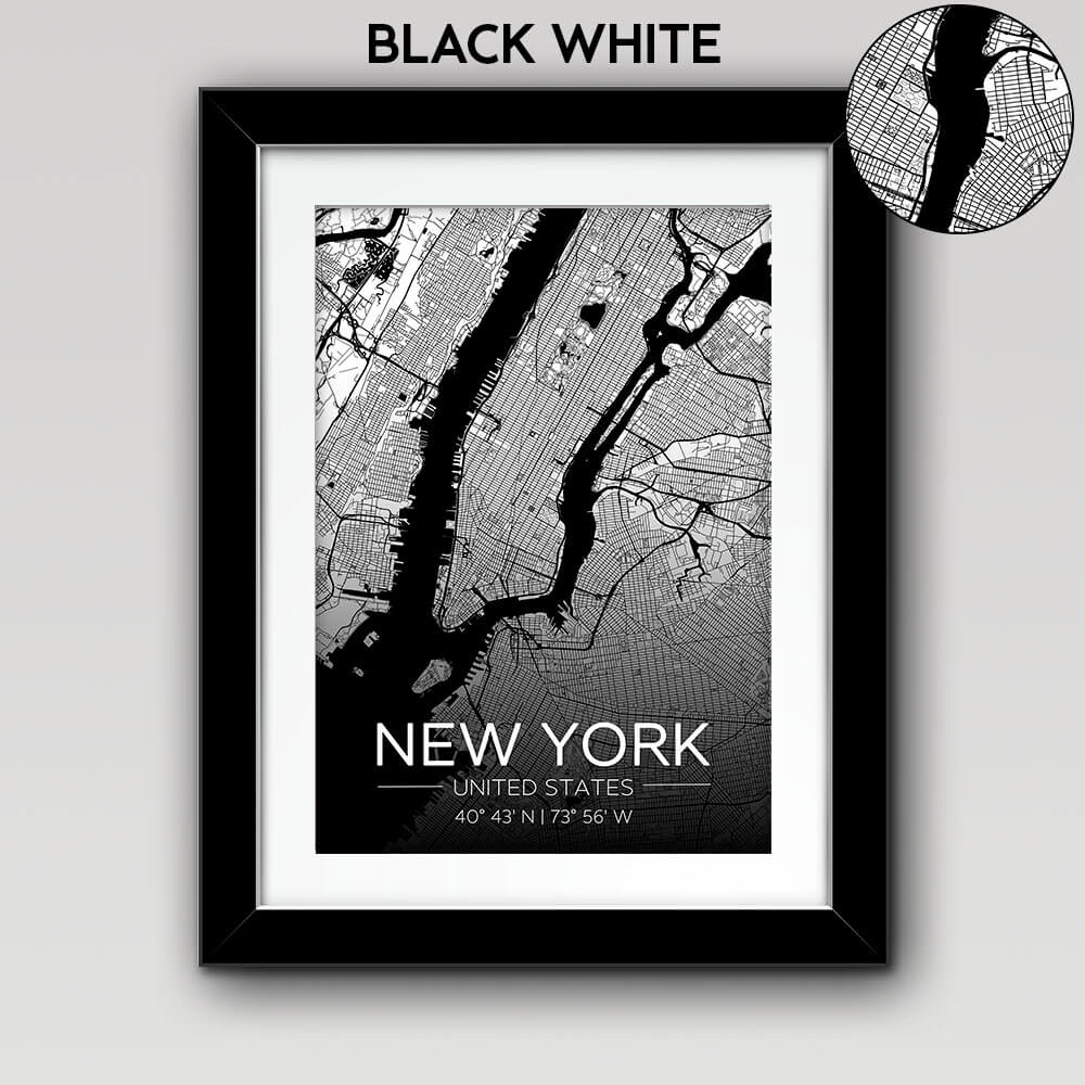 Map of Any City with Text on the Bottom Black White