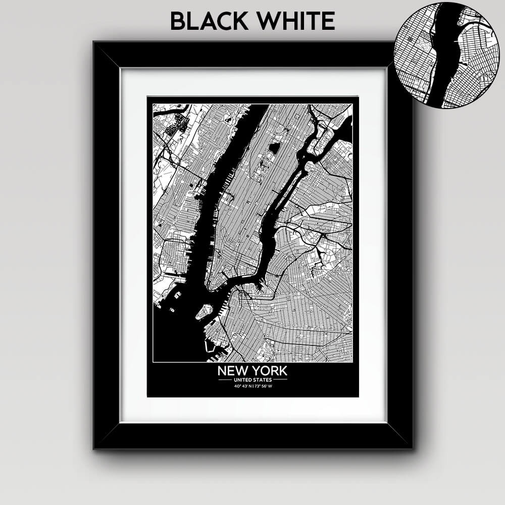 Map of Any City with Text on theTop Bottom Bottom Black White