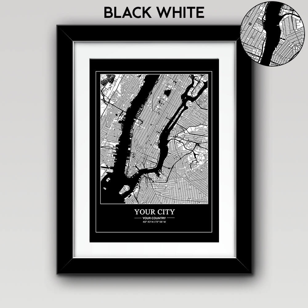 Map of Any City with Text on the Bottom Black White