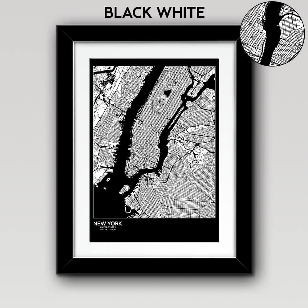 Map of Any City with Text on the Bottom Left Black White