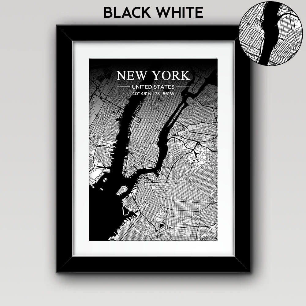 Map of Any City with Text on Top Black White