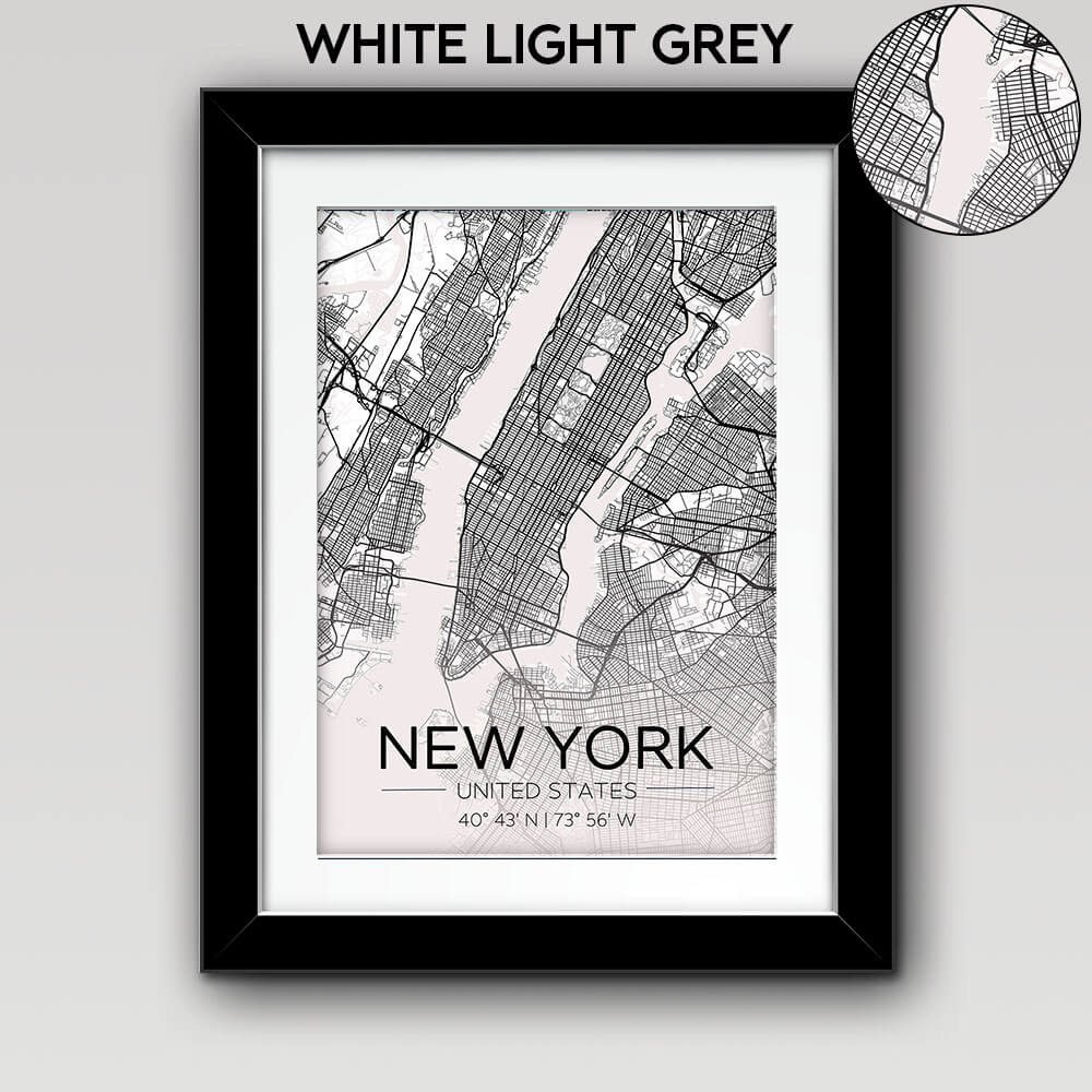 Map of Any City with Text on the Bottom White Light Grey