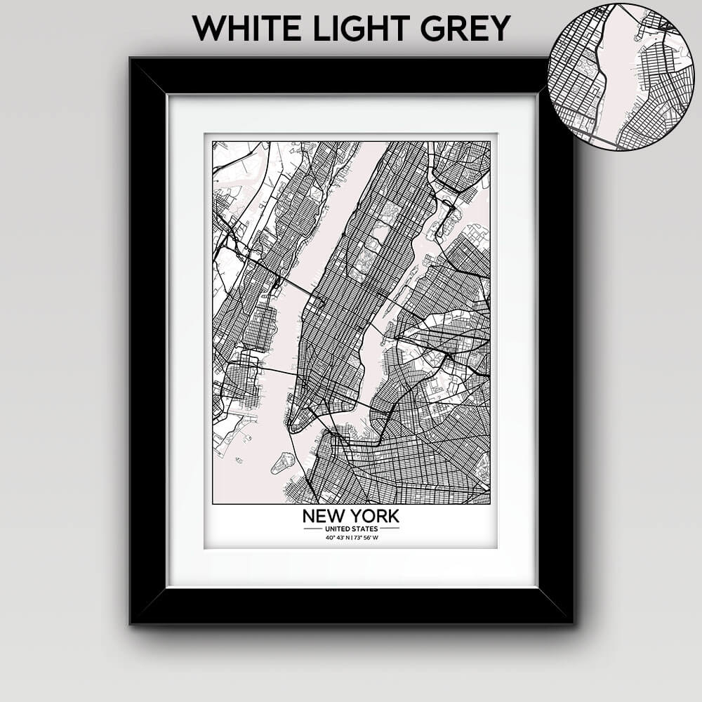 Map of Any City with Text on the Top Bottom White Light Grey