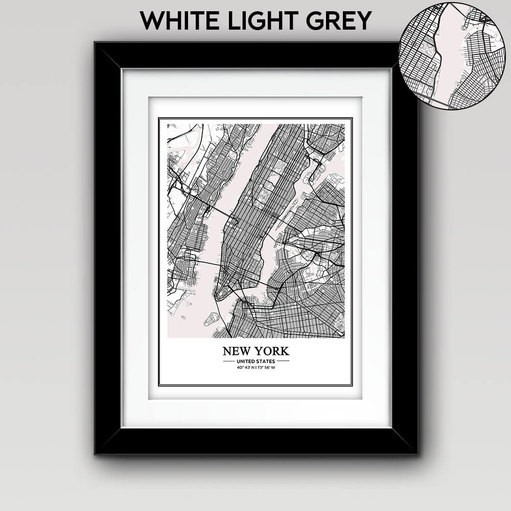 Map of Any City with Text on the Bottom White Light Grey