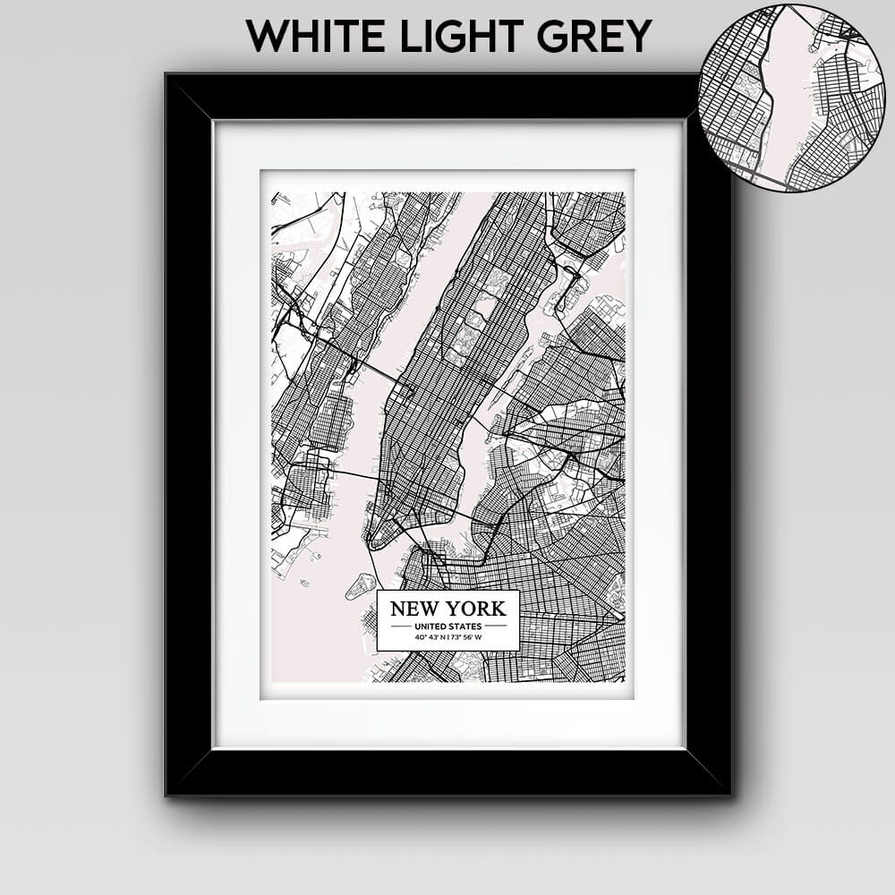 Map of Any City with Text on Rectangle White Light Grey