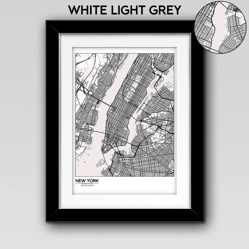 Map of Any City with Text on the Bottom Left White Light Grey