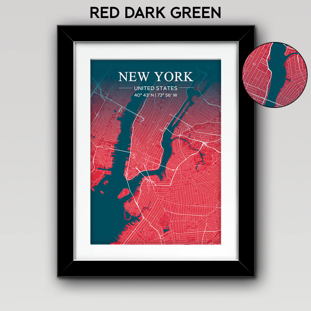 Map of Any City with Text on Top Red Dark Green