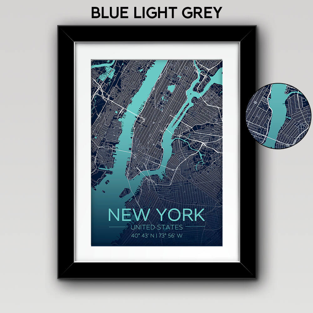 Map of Any City with Text on the Bottom Blue Light Grey