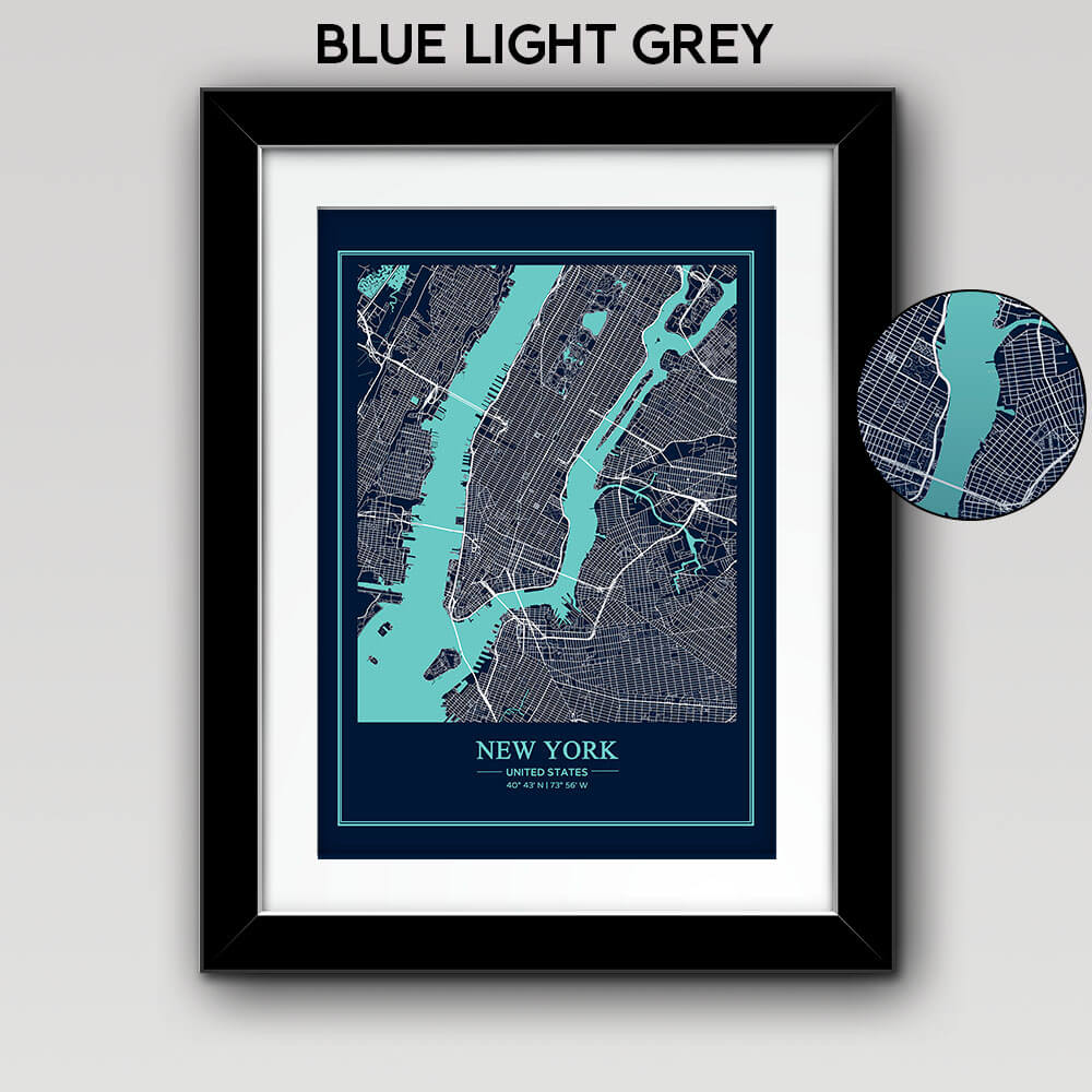 Map of Any City with Text on the Bottom Blue Light Grey