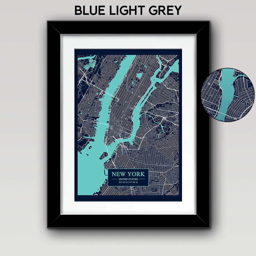 Map of Any City with Text on Rectangle Blue Light Grey