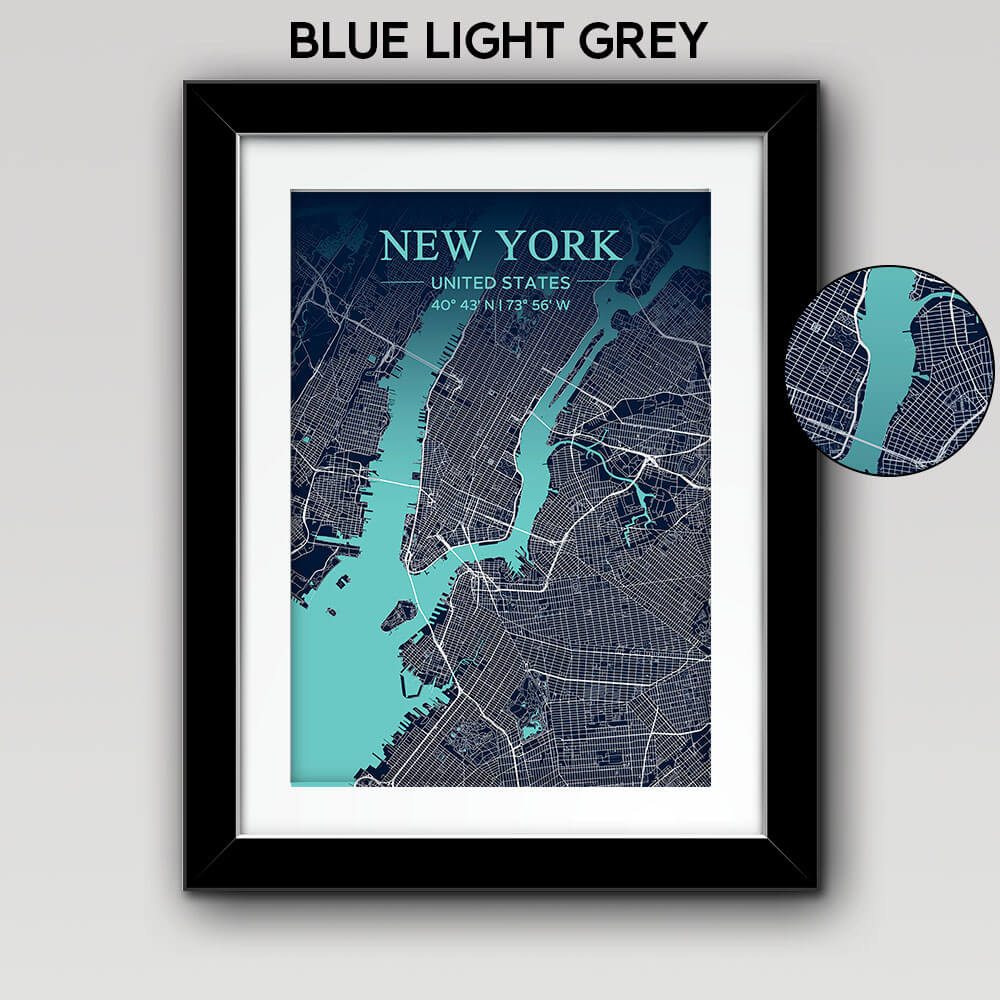 Map of Any City with Text on Top Blue Light Grey