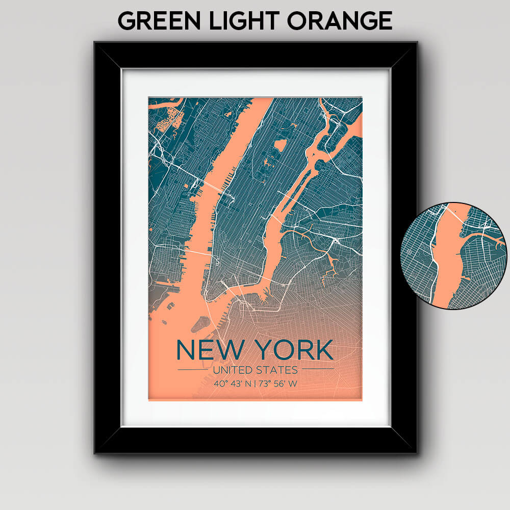 Map of Any City with Text on the Bottom Green Light Orange