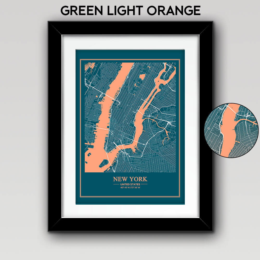 Map of Any City with Text on the Bottom Green Light Orange
