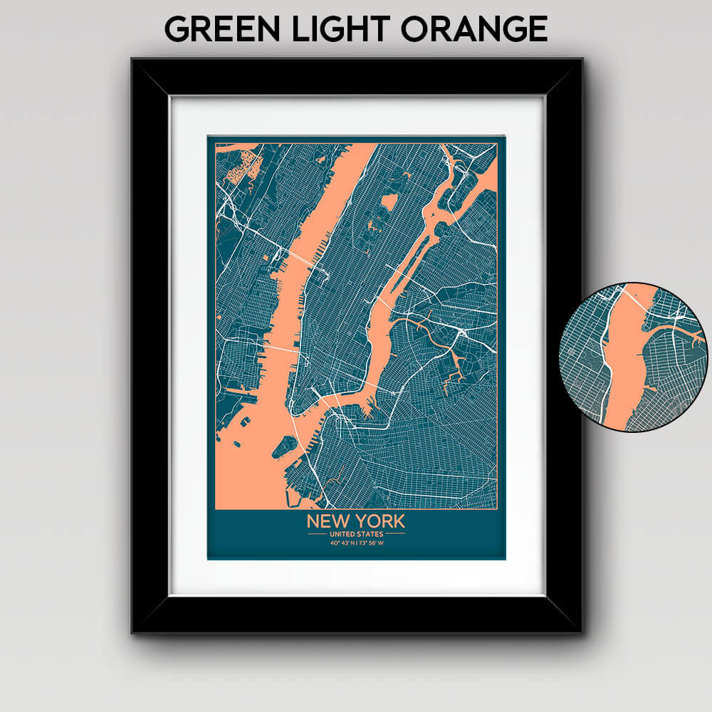 Map of Any City with Text on the Top Bottom Green Light Orange