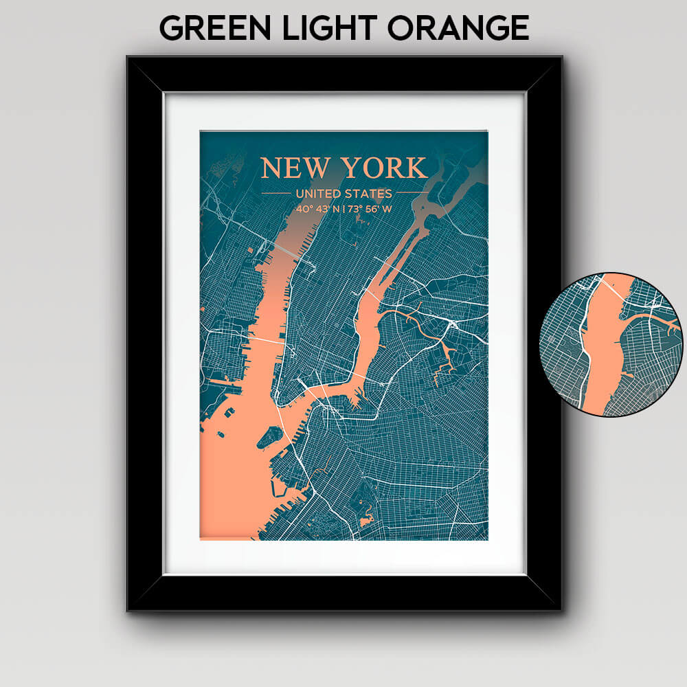 Map of Any City with Text on Top Green Light Orange