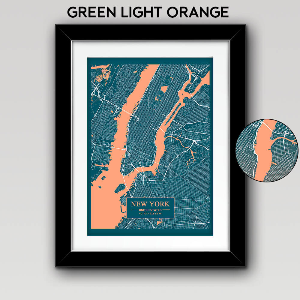 Map of Any City with Text on Rectangle Green Light Orange