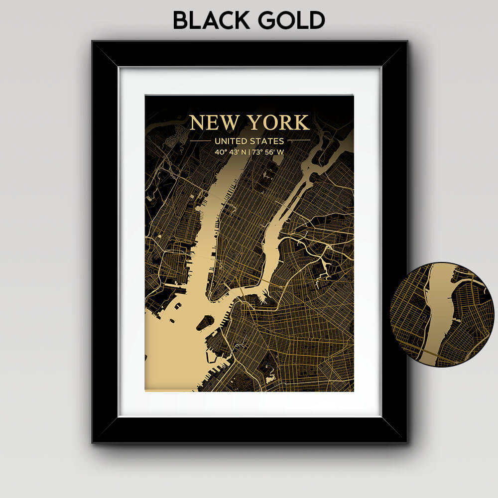 Map of Any City with Text on Top Black Gold