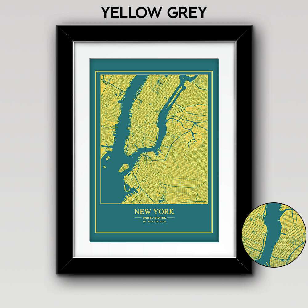 Map of Any City with Text on the Bottom Yellow Grey