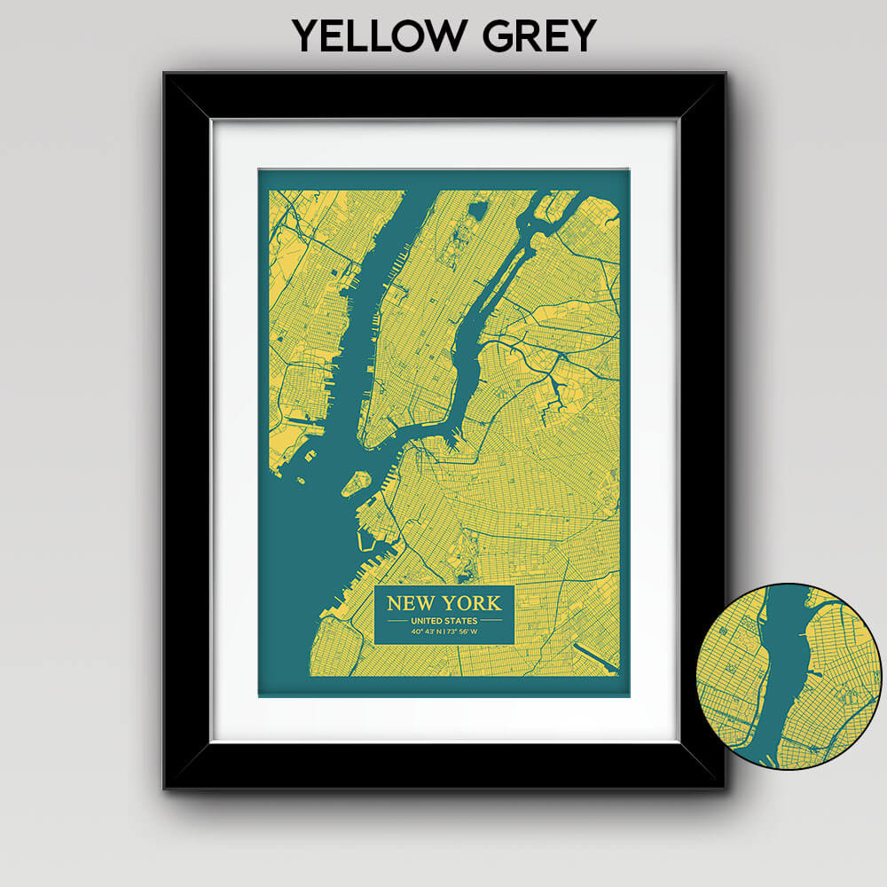Map of Any City with Text on Rectangle Yellow Grey