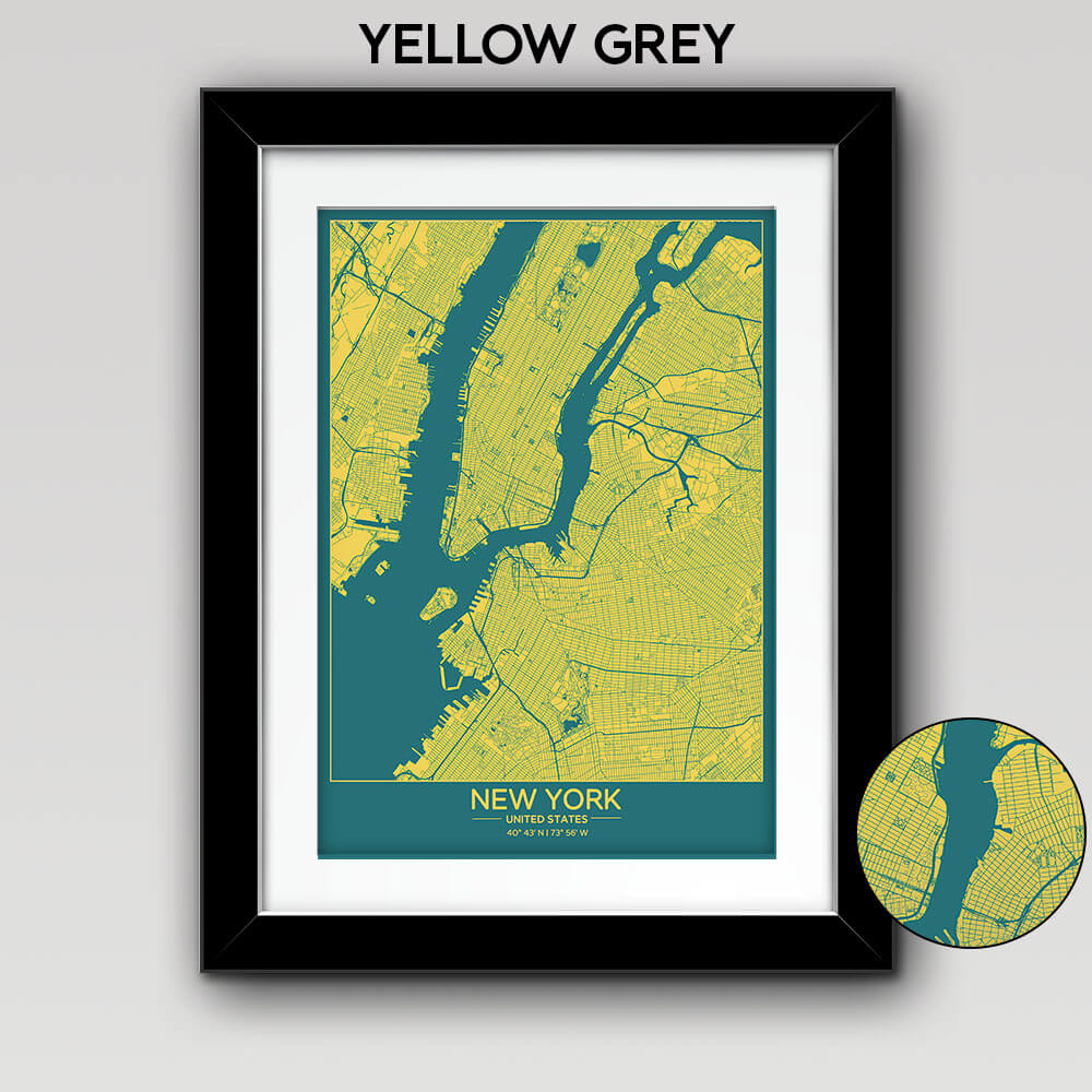 Map of Any City with Text on the Top Bottom Yellow Grey