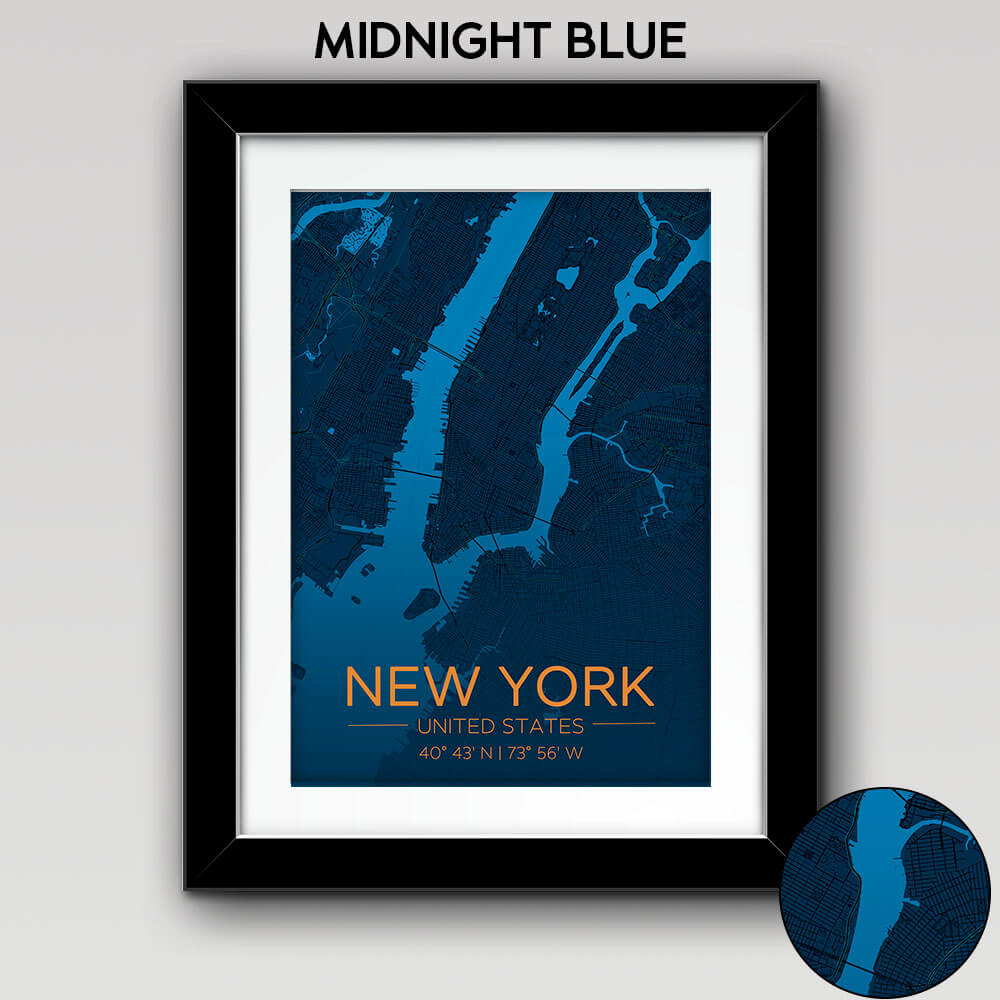 Map of Any City with Text on the Bottom Midnight Blue