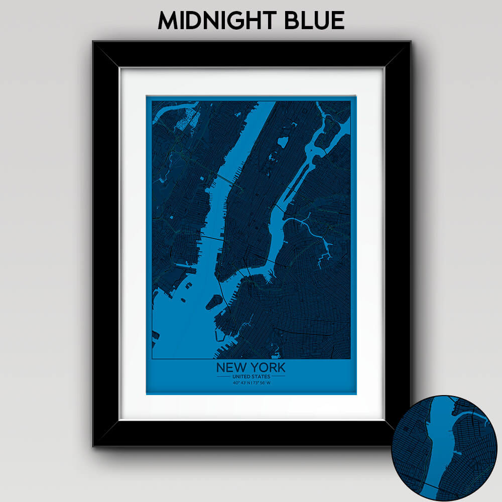 Map of Any City with Text on the Top Bottom Midnight Blue