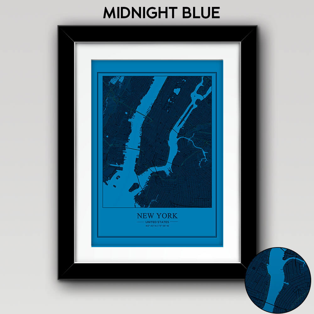 Map of Any City with Text on the Bottom Midnight Blue