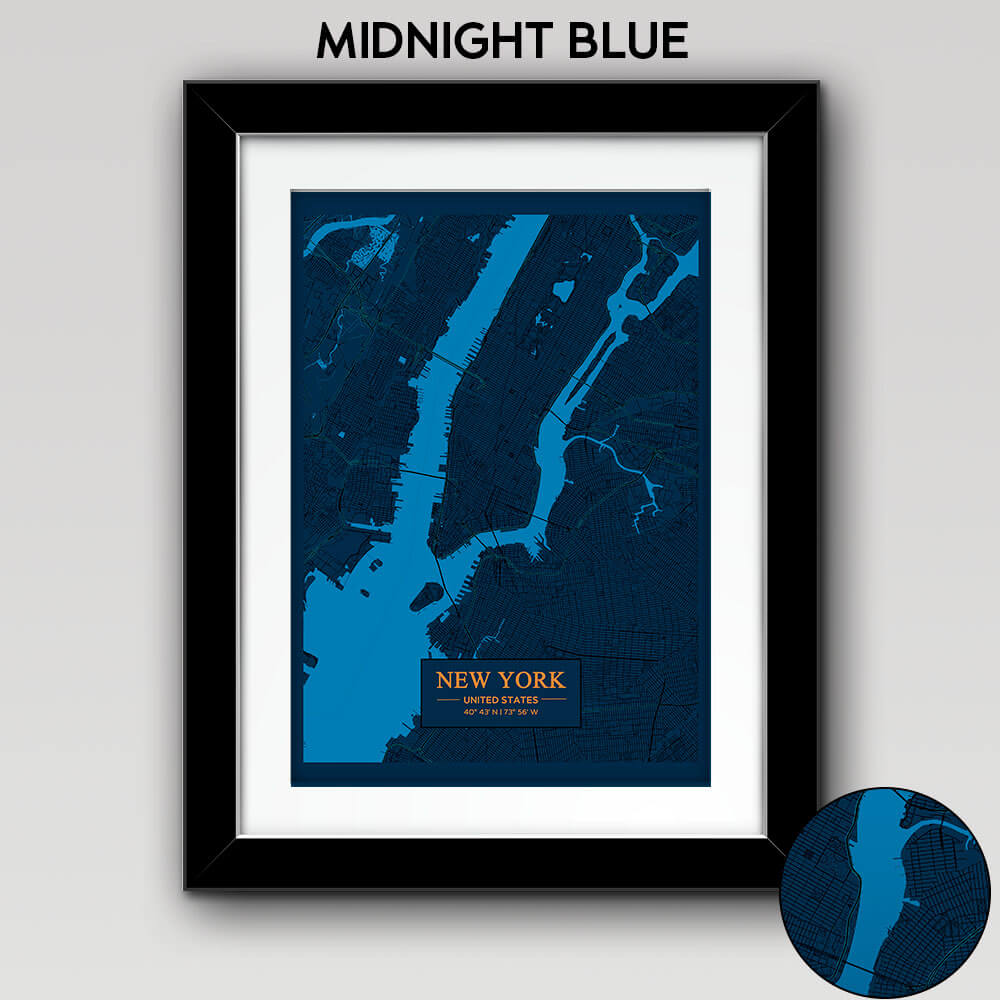 Map of Any City with Text on Rectangle Midnight Blue