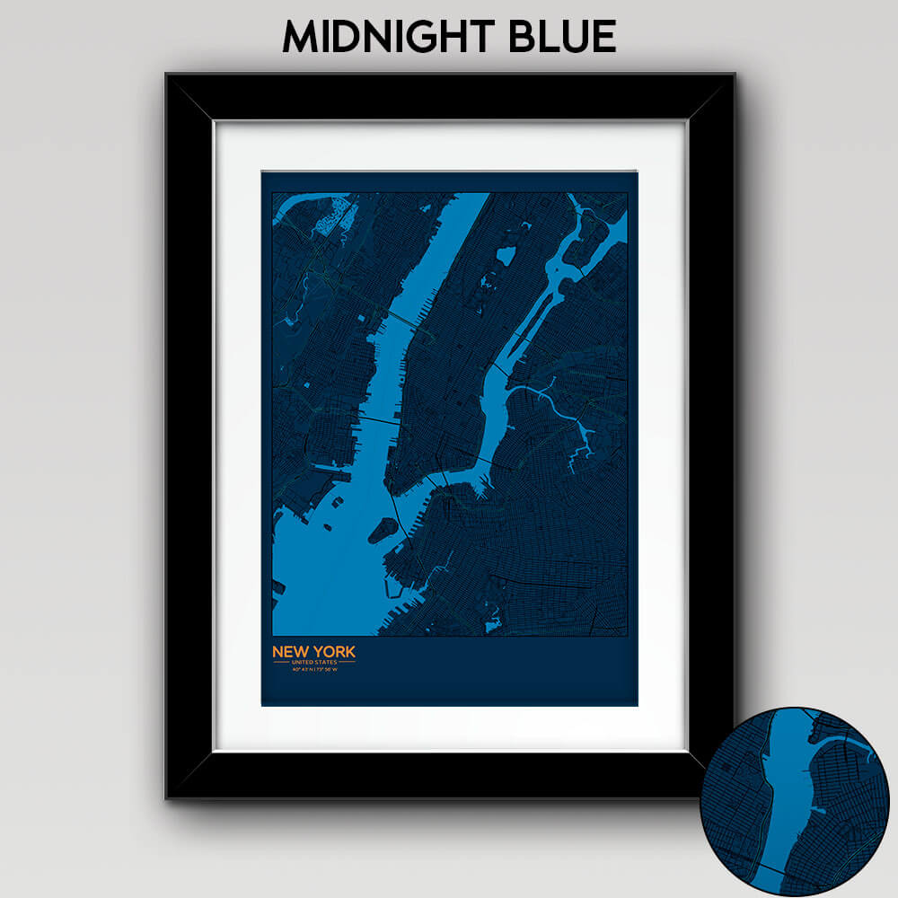 Map of Any City with Text on the Bottom Left Midnight Blue
