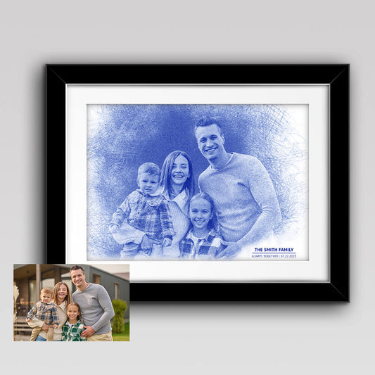 Blue Pencil Sketch family Portrait from Photo 1