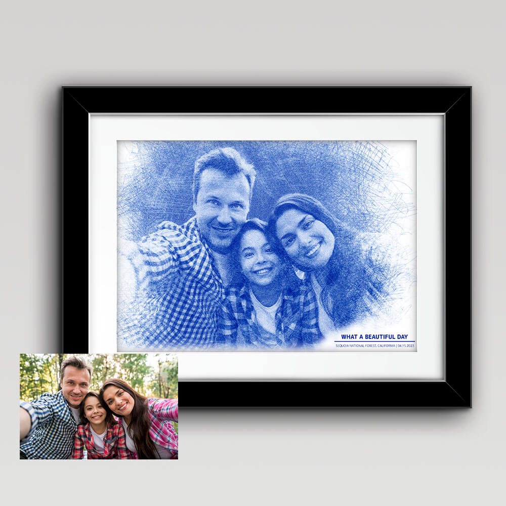 Blue Pencil Sketch family Portrait from Photo 6