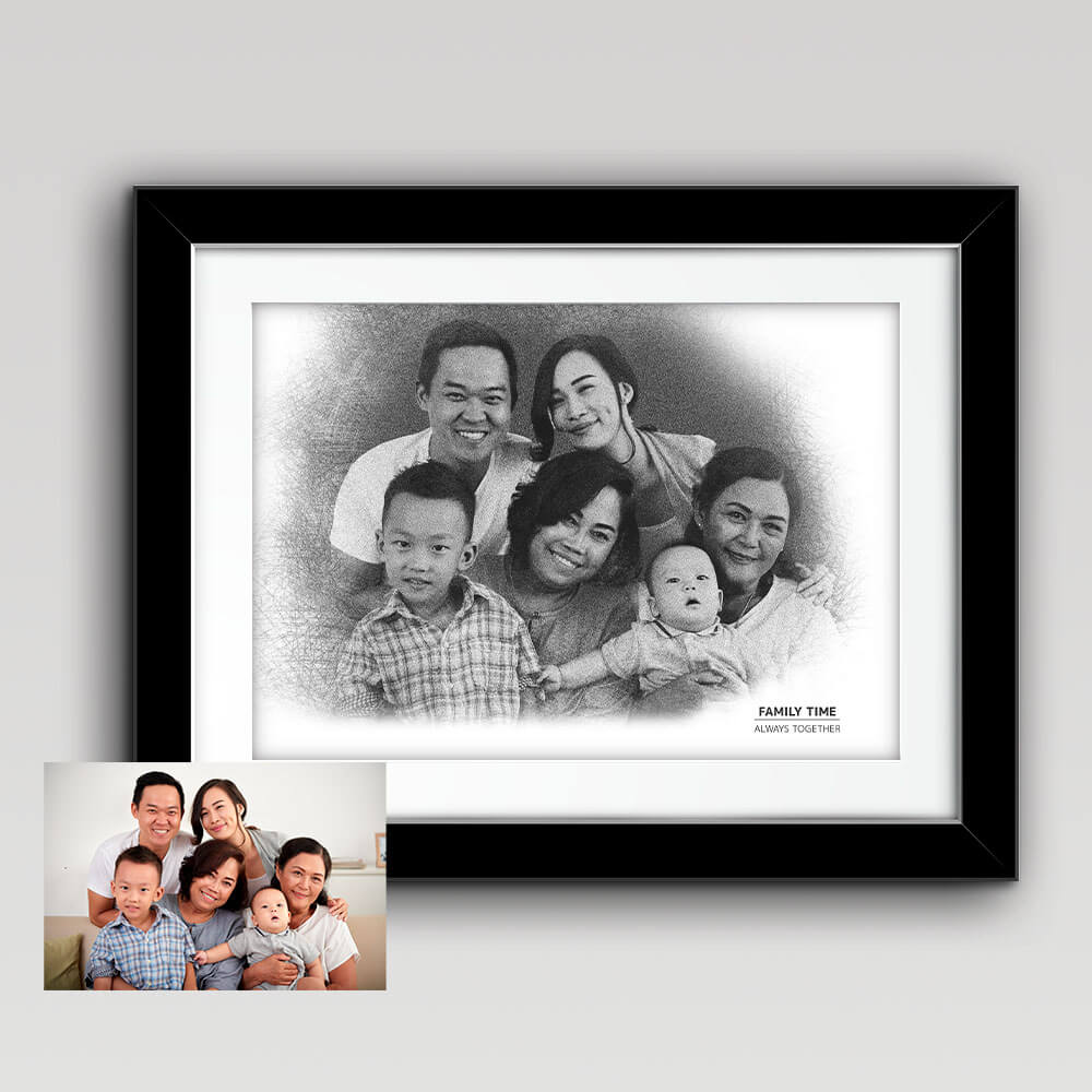 Pencil Sketch Family Portrait from Photo 3