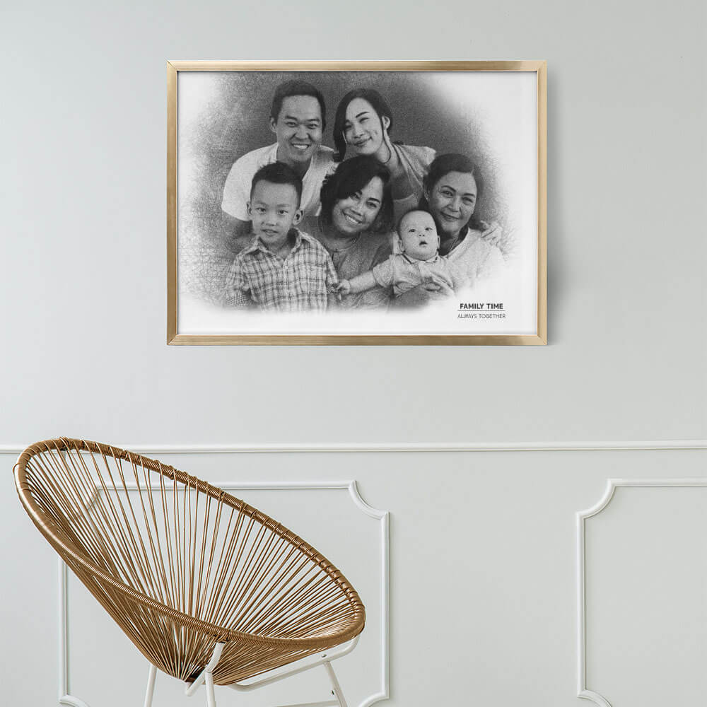 Pencil Sketch Family Portrait from Photo 6